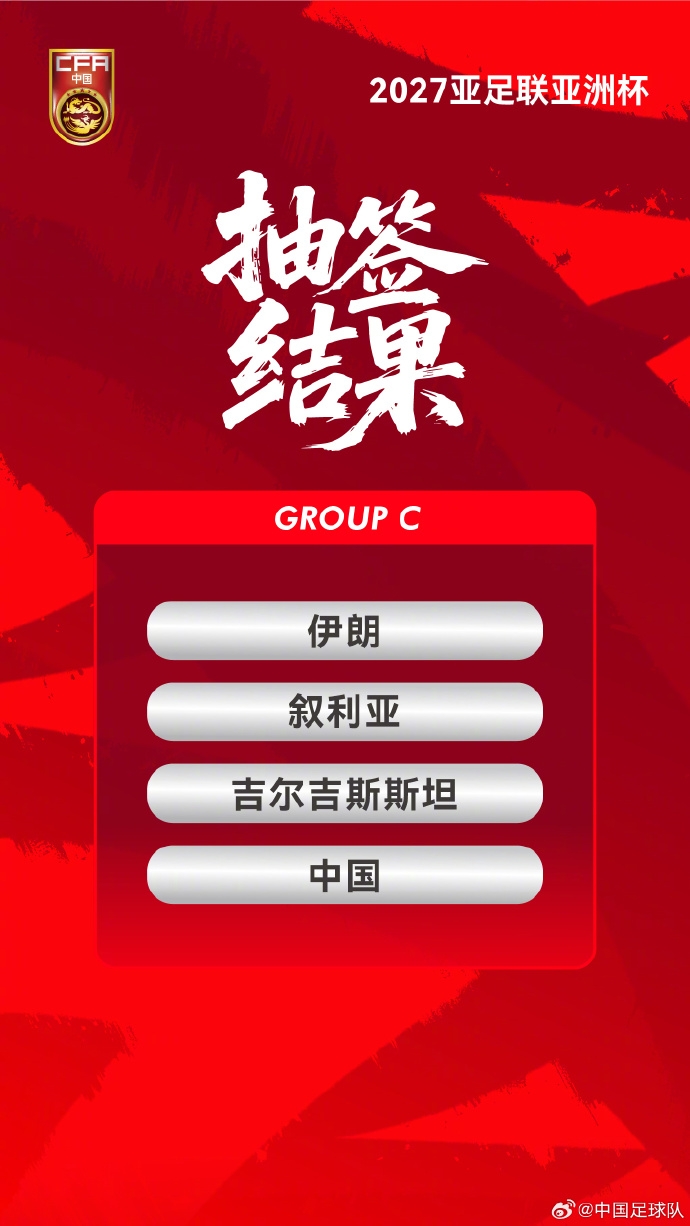 2027亚洲杯抽签揭晓:国足落位C组,直面伊朗叙利亚吉尔吉斯斯坦